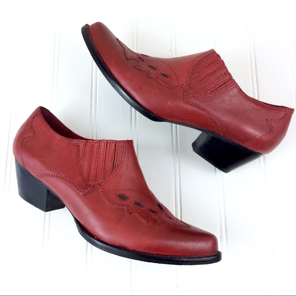 Reba Red Leather Short Western Lane Ankle Boots